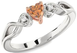 Diamond Amethyst Platinum & Rose Gold Heart Knot Three Stone Engagement Ring