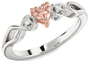 Diamond Amethyst Platinum & Rose Gold Heart Knot Three Stone Engagement Ring