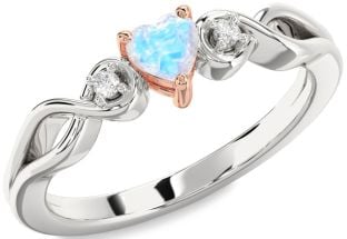 Diamond Amethyst Platinum & Rose Gold Heart Knot Three Stone Engagement Ring