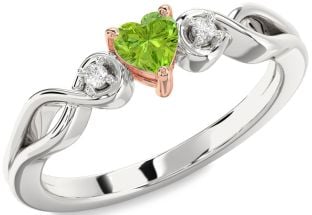 Diamond Amethyst Platinum & Rose Gold Heart Knot Three Stone Engagement Ring