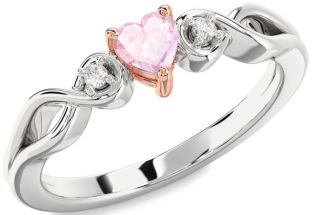 Diamond Amethyst Platinum & Rose Gold Heart Knot Three Stone Engagement Ring