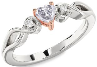 Diamond Amethyst Platinum & Rose Gold Heart Knot Three Stone Engagement Ring