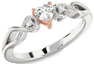 Diamond Amethyst Platinum & Rose Gold Heart Knot Three Stone Engagement Ring