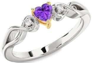 Diamond Amethyst Platinum & Yellow Gold Heart Knot Three Stone Engagement Ring