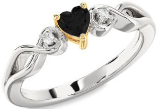 Diamond Amethyst Platinum & Yellow Gold Heart Knot Three Stone Engagement Ring