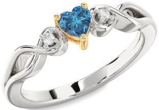 Diamond Amethyst Platinum & Yellow Gold Heart Knot Three Stone Engagement Ring