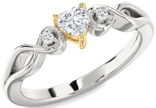 Diamond Silver & 10K gold Heart Knot Promise Ring