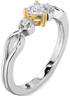 Diamond Silver & 10K gold Heart Knot Three Stone Engagement Ring