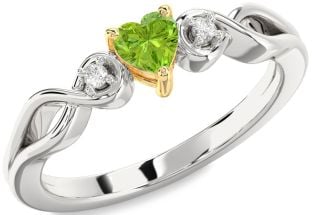 Diamond Amethyst Platinum & Yellow Gold Heart Knot Three Stone Engagement Ring