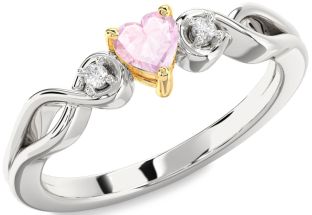 Diamond Amethyst Platinum & Yellow Gold Heart Knot Three Stone Engagement Ring