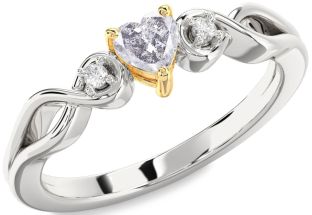 Diamond Amethyst Platinum & Yellow Gold Heart Knot Three Stone Engagement Ring