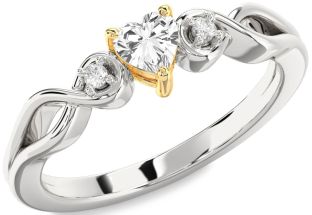 Diamond Amethyst Platinum & Yellow Gold Heart Knot Three Stone Engagement Ring