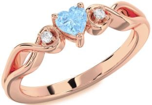 Diamond Amethyst Rose Gold Heart Knot Three Stone Engagement Ring