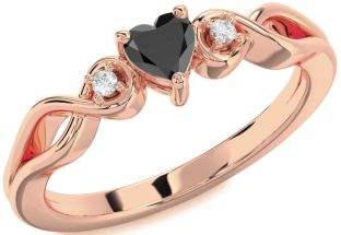 Diamond Amethyst Rose Gold Heart Knot Three Stone Engagement Ring