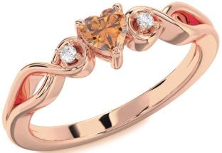 Diamond Amethyst Rose Gold Heart Knot Three Stone Engagement Ring