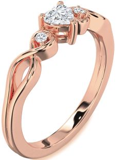Diamond Rose Gold Heart Knot Three Stone Engagement Ring