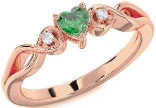 Diamond Emerald Rose Gold Heart Knot Promise Ring