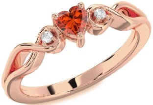 Diamond Amethyst Rose Gold Heart Knot Three Stone Engagement Ring