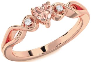 Diamond Amethyst Rose Gold Heart Knot Three Stone Engagement Ring