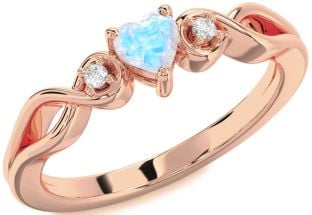 Diamond Amethyst Rose Gold Heart Knot Three Stone Engagement Ring