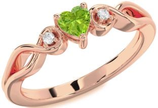 Diamond Amethyst Rose Gold Heart Knot Three Stone Engagement Ring