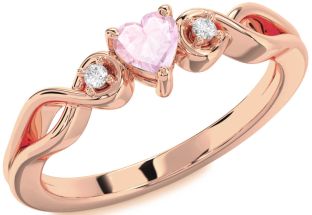 Diamond Amethyst Rose Gold Heart Knot Three Stone Engagement Ring