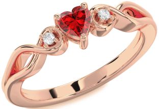 Diamond Ruby Rose Gold Heart Knot Promise Ring
