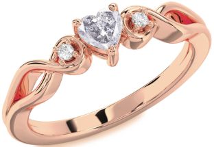 Diamond Amethyst Rose Gold Heart Knot Three Stone Engagement Ring