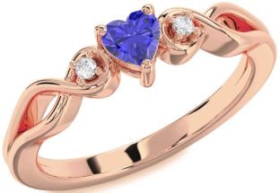 Diamond Amethyst Rose Gold Heart Knot Three Stone Engagement Ring