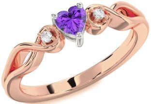 Diamond Amethyst Platinum & Rose Gold Heart Knot Three Stone Engagement Ring