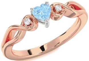 Diamond Amethyst Platinum & Rose Gold Heart Knot Three Stone Engagement Ring