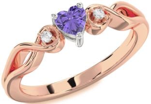 Diamond Amethyst Platinum & Rose Gold Heart Knot Three Stone Engagement Ring