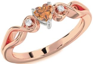 Diamond Amethyst Platinum & Rose Gold Heart Knot Three Stone Engagement Ring