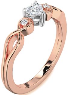 Diamond Platinum & Rose Gold Heart Knot Three Stone Engagement Ring