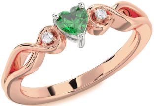 Diamond Emerald Platinum & Rose Gold Heart Knot Promise Ring