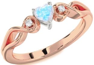 Diamond Amethyst Platinum & Rose Gold Heart Knot Three Stone Engagement Ring