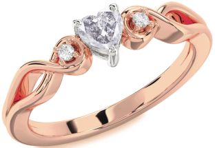 Diamond Amethyst Platinum & Rose Gold Heart Knot Three Stone Engagement Ring