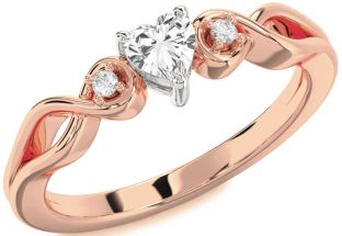 Diamond Amethyst Platinum & Rose Gold Heart Knot Three Stone Engagement Ring