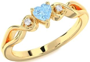 Diamond Amethyst Gold Heart Knot Three Stone Engagement Ring