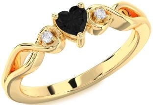 Diamond Amethyst Gold Heart Knot Three Stone Engagement Ring