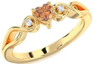 Diamond Amethyst Gold Heart Knot Three Stone Engagement Ring