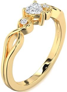 Diamond Gold Heart Knot Three Stone Engagement Ring