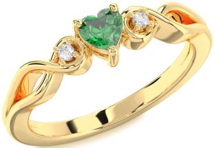 Diamond Emerald Gold Heart Knot Promise Ring