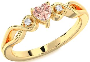 Diamond Amethyst Gold Heart Knot Three Stone Engagement Ring