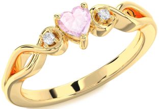 Diamond Amethyst Gold Heart Knot Three Stone Engagement Ring