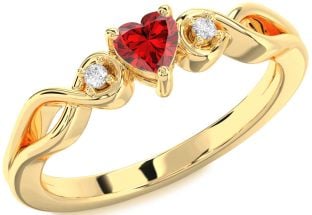 Diamond Ruby Gold Heart Knot Promise Ring