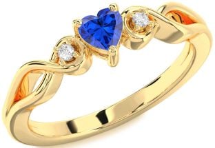 Diamond Blue Sapphire Gold Heart Knot Promise Ring