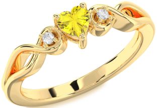 Diamond Amethyst Gold Heart Knot Three Stone Engagement Ring