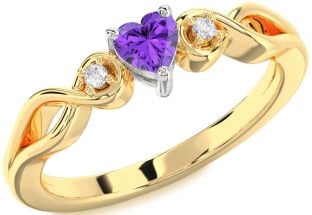 Diamond Amethyst Platinum & Yellow Gold Heart Knot Three Stone Engagement Ring