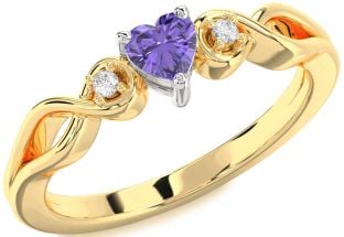 Diamond Amethyst Platinum & Yellow Gold Heart Knot Three Stone Engagement Ring
